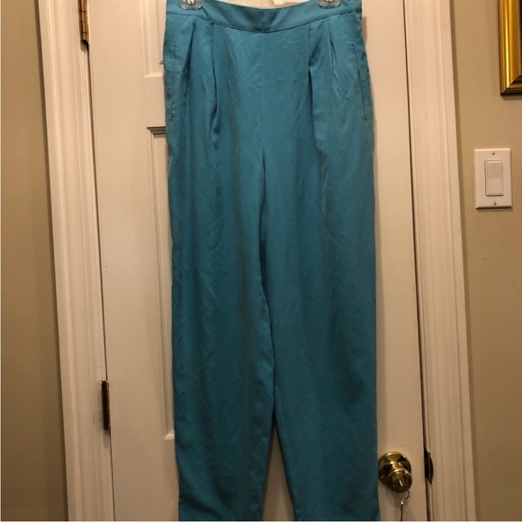SILX 100% silk vintage teal pants - Picture 2 of 10